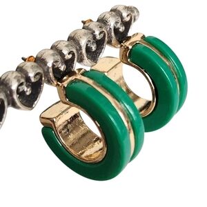 Bijou Brigitte Green Acrylic Huggie Earrings Gold Tone Half Hoop Original Card